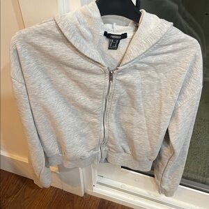 Forever 21 Cropped Light Gray Zip-Up Hoodie